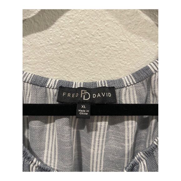 FRED DAVID Blue White Striped Round Neck Short Sleeve Blouse - Picture 2 of 4